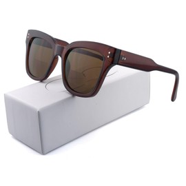 FEIVSN Bifocal Sunglasses for Women Men Fashion Square Sun Readers Reading Glasses UV400 Outdoor Top 0 Strength 2.0 brown