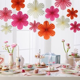 BestoFun Set of 12 Paper Flower Fans Orange Paper Flowers Pink Beige Paper Fan Hanging Garland Decoration for Wedding Birthday Party Garden Party Table Decoration