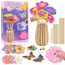 wokdsbl DIY Craft Set Children from 4 Years - Flower Craft Set with Wooden Vase, Foam Flowers, Butterflies and Colourful Fabric - Creative Crafts for Girls, Gift for Children's Birthday and Mother's