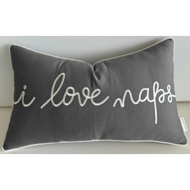EURASIA DECOR Naps Fix Everything Embroidered Decorative Lumbar Accent Throw Pillow Cover - Living Room, Sofa, Chair, Patio, Car, Balcony, Bench, Porch, Office, Bedroom - 12x20 Inches, Dark Grey