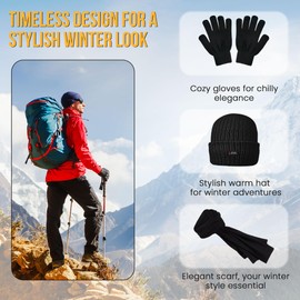HiFEN® Winter Beanie Hat Scarf Gloves Set Men Thermal Warm Knitted Beanie Cap, Neck Warmer, Gloves For Men Women Outdoor Gift