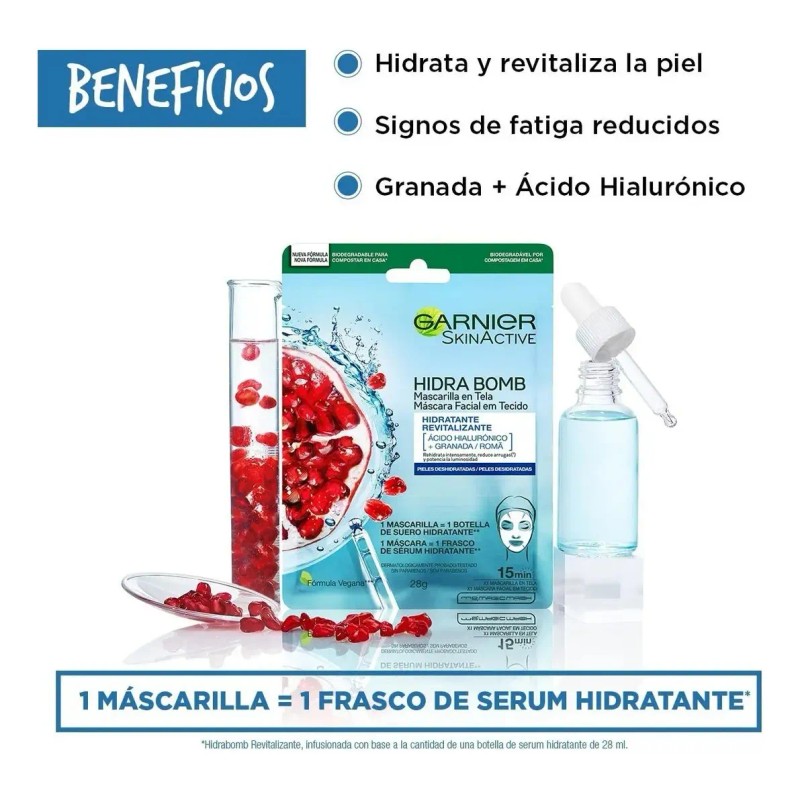 Garnier Mascarilla Facial Granada Con Ácido Hialurónico