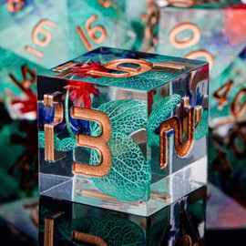 ARUOHHA DND Resin Dice Translucent Green Leaf Sharp Edged Dragons Dice Set with Box, 7pcs Flower Inclusions Dungeons Polyhedral Dice RPG Role Playing Game D20 D12 D10 D6