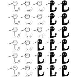 Push Pin Hooks 50 Pcs - Plastic Push Pins for Wall Hangings, Decorative Thumb Tacks Office Supplies for Cork Board, Photo Wall, Home Wall (Black 25 Pcs + Clear 25 Pcs)