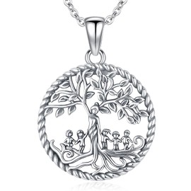 Friggem Tree of Life Necklace for Women 925 Sterling Silver Tree of Life Mother Child Pendant Necklace Jewellery Gifts for Women Girls Chain Length: 50 + 5 cm, Sterling Silver