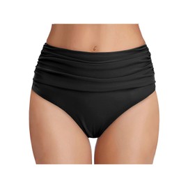 MAIABLEAU Women's High Waisted Bikini Bottoms Tummy Control Ruched Bathing Suits Swim Bottom Black S