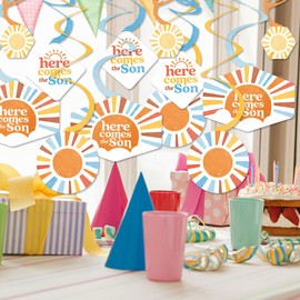 Big Dot of Happiness Here Comes The Son Party Decoration Swirls, Boy Boho Baby Shower Hanging Decor - Set of 40