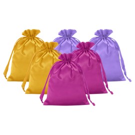 PATIKIL Satin Gift Bags, 6 Pcs 8 x 6 Inch Wedding Favor Drawstring Bags with Drawstring for Birthday Christmas Jewelry Party, Rose Red/Gold/Light Purple