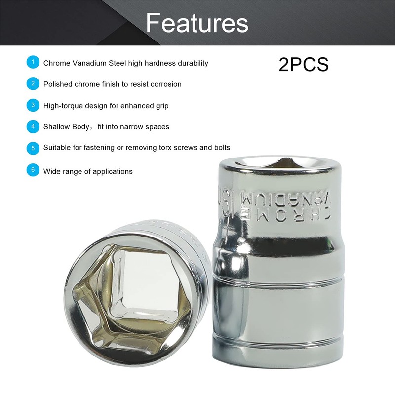 Utoolmart 1/2-Inch Drive 19mm 6-Point Shallow Socket, Metric, Cr-V Chrome-vanadium