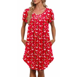 Bestshow Christmas Nightgown House Dresses for Women With Pockets Mumu Dresses Moo Moos for Women Moomoo Dresses for Women