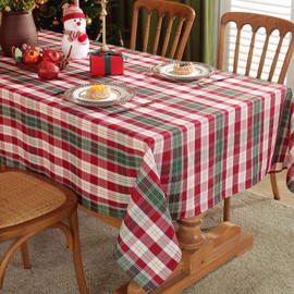 SASTYBALE Red and White Plaid Tablecloth,Rectangle Xmas Metallic Fabric Table Cloth Wrinkle Resistant Heavy Weight Polyester Table Cloths for Holiday Kitchen Dinning Tabletop(52" x 70")