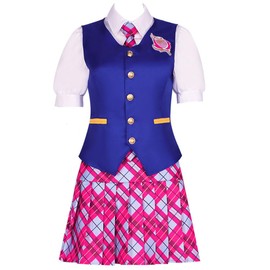 WIPTOED Princess Charm Sophia School uniform Sophia Outfit School JK Uniform Skirt Costume with Crown(BLUE-PINK,M)