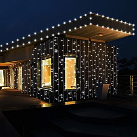 IMAGE Curtain Lights 6mx3m 600LED Mains Powered Curtain Fairy Light Waterproof String Lights with 8 Lighting Modes Decoration for Outdoor Garden Wedding Christmas, Cool White