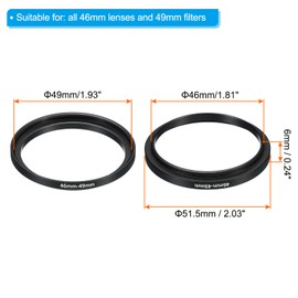 PATIKIL 46mm-49mm Metal Step Up Ring, 2 Pack Camera Lens Filter Adapter Ring Aluminum Filter Adapter Ring for Camera Lenses Hood, Black