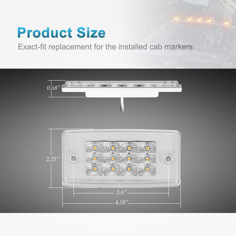 Partsam 5pcs Amber Cab Marker Lights LED Top Roof Running
