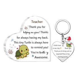 Teacher Gifts Acrylic Plaque Keychain 2PC Set Professor Birthday Christmas Appreciate Teachers Day Gifts Heart Signs Turtle Desk Signs Women Men Keyring Retirement Thanksgiving Souvenirs Unique