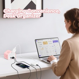 Lovely-Pink Power Strip with Night Light - Kawaii USB C Power Strip Desk Accessories - 4 Outlets 3 USB Ports - Dinky Surge Protector Plug Extender for Home, Office, Dorm, Travel, Hotel, Women, Girls