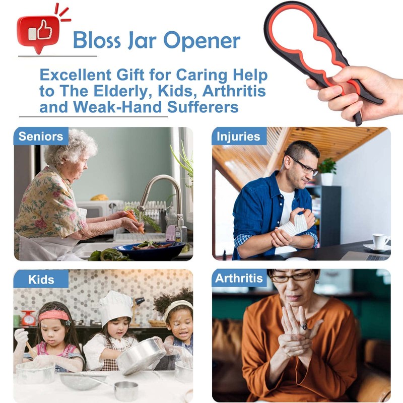 Bloss Jar Opener Bottle Opener for Seniors,Weak Hands and Arthritis,Black