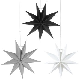 Folding Star Christmas, Pack of 3 Star for Hanging, Paper Star Decoration, Folding Stars, Poinsettia Decoration, Stars Paper for Christmas Tree for Home, Parties, Weddings (Black, White, Grey)
