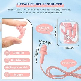 Tapones para Oídos,8 Pares Tapones de Silicona para nadar,Tapón Auditivo con Cable,Impermeables y Reutilizables,Tapones para los Oídos para Dormir Reducción del Ruido,Earplugs,para Dormir, Nadar,Viaje