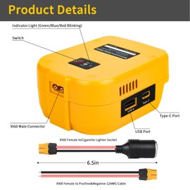 Fiihio for Power Wheels Battery Adapter Compatible with Dewalt 20V Max Battery, 20V to 12V Step Down Power Converter with USB & Type C, XT60 Ports for RC Cars, DIY, Car Appliance (1 Pack)