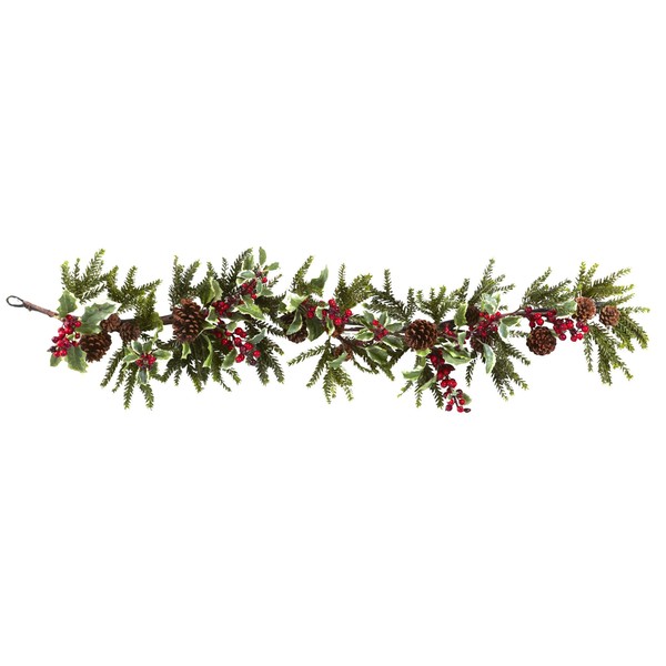Nearly Natural 4942 Holly Berry Garland, 54-Inch, Red/Green