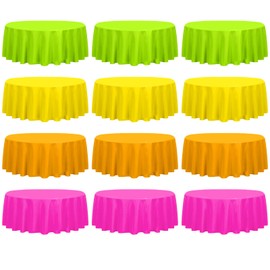 12 Pcs Assorted Color Plastic Tablecloths, Disposable Round 54 x 108 Inch Neon Party Table Covers for Neon Birthday Wedding Picnic Home Bridal Shower Party Festival Party Decorations