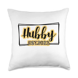 Hubby Est 2023 Just Married Honeymoon Husband Wedding Couple Throw Pillow, 18x18, Multicolor