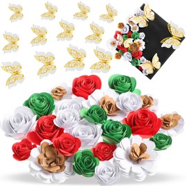 Dinifee 36 Pcs DIY Graduation Cap Decorations Accessory Kit Include Faux Paper Flower Heads 3D Butterfly Grad Cap Mini Paper Flowers Decorations for Grad Cap Topper DIY Graduation Gift(Red, Green)