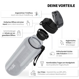 720°DGREE "uberBottle" CrystalClear Water Bottle 1.5 L + Strainer - BPA-Free - Water Bottle for Sports, Gym, Fitness, Outdoor, Hiking - Large Sports Bottle Made of Tritan - Lightweight, Shockproof,