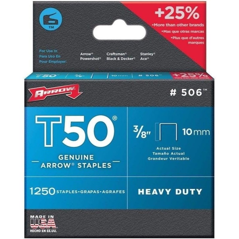 Arrow Fastener T50 Heavy Duty Staples, 3/8"