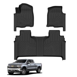 SHINJEW Floor Mats Fit for 2019-2025 Chevy Silverado 1500 /GMC Sierra 1500, 2020-2025 Silverado/Sierra 2500HD/3500HD Crew Cab, All Weather Floor Liner with Rear Underseat Storage Box