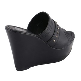 Milwaukee Leather MBL9408 Women's Black Open Toe Fashion Casual Platform Wedges with Rivet Details - 7