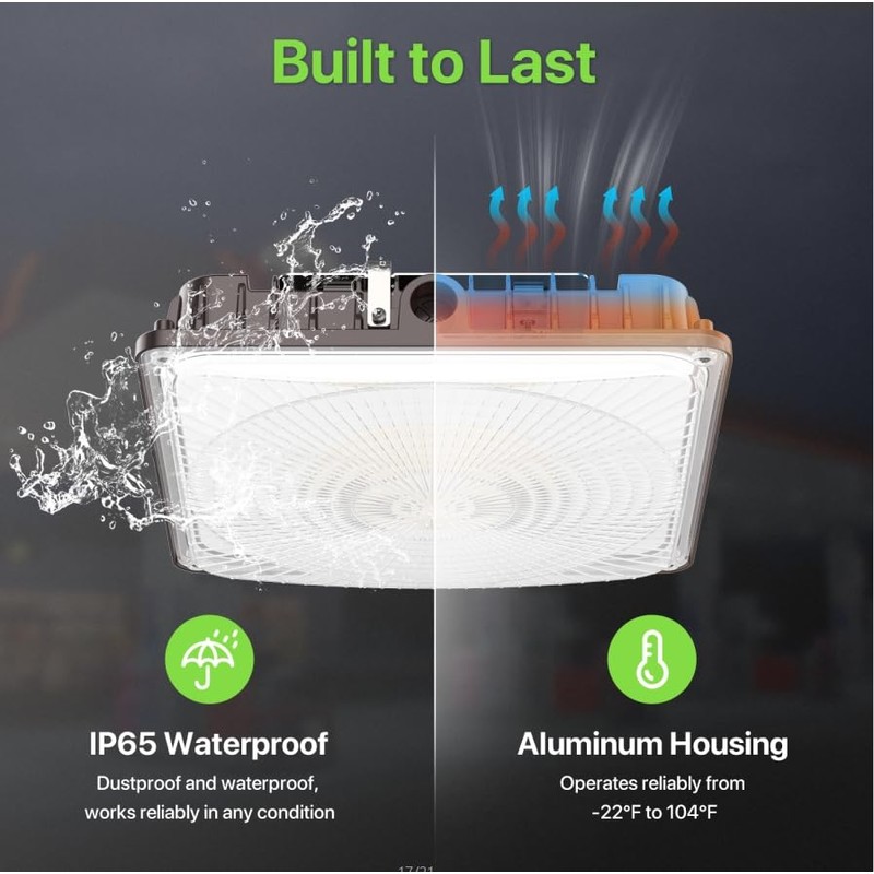 Glitgate LED Canopy Light with Motion Sensor: 100W/80W/60W Adjustable Outdoor