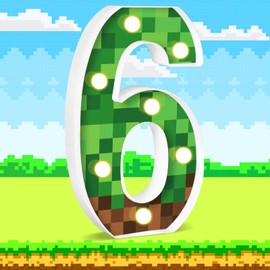 AXBMM 8.5" Pixel Game Light up Numbers Pixel Game Birthday Decorations Happy Birthday Light up Sign Pixel Pattern Game Theme Night Light Pixel Game Party Supplies Table Centerpieces (Number 6)