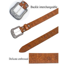 TOPACC Western Belts for Women Men Cowboy Cowgirl Leather Belt for Jeans Pants Country Concert Outfit Rodeo