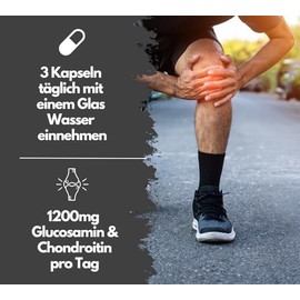 Glucosamine Chondroitin High Dose - 1200 mg per Day - with Curcuma, Frankincense, Hyaluronic Acid, Vitamin C, Collagen & Piperine - 180 Capsules, Laboratory Tested