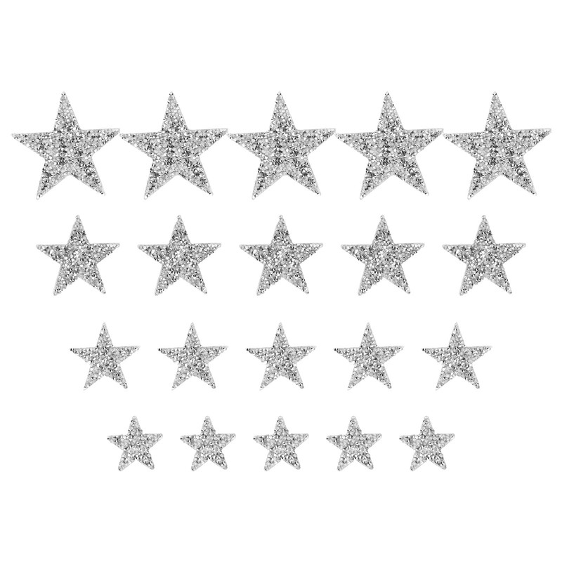 Exquisite Silver Rhinestone Star Patches for Fabric, 20pcs Iron On