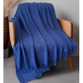 Boho Farmhouse Knitted Throw Blanket: Cozy, Soft, & Stylish, Perfect for Home Decor Couch, Sofa, Chair, Bed Light & Warm (Navy Blue, 50x60)
