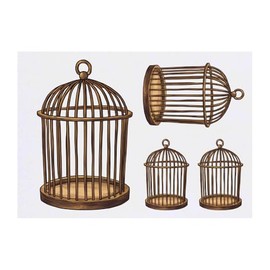 4 x 'Empty Bird Cage' Temporary Tattoos - Water Resistant, Skin-Safe, Non-Toxic Transfers, Mixed Sizes (TO00083548)