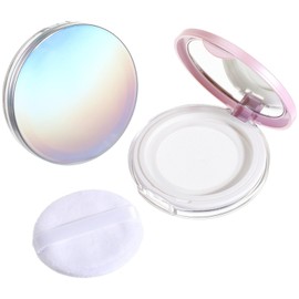 InnoHHustle 2 Packs Loose Powder Travel Containers, 0.17/0.7 Oz Reusable Portable Empty PVC Mini Powder Puff Makeup Case with Puff Mirror and Elasticated Net Sifter