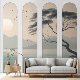 Nuanchu 4 Set Arch MDF Wall Molding Kit 118 x 31.5 Inch Pre-Cut Arch Wainscoting Panel Board and Batten Wall Panel Decor Paintable Accent Kit for DIY Home Bedroom Living Room Decor