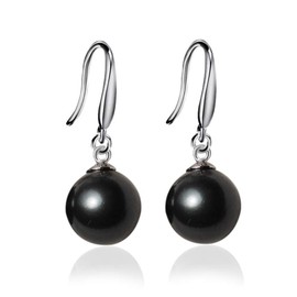 10mm Ocean Pearl Dangle Earrings Natural Shell Beads Drop Earrings Fashion Jewelry for Women-Black