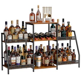 Hayexiha Liquor Cabinet with Fences, Wine Rack Freestanding Floor, 4 Tier Trapezoidal Bar Stand, Expanded Capacity Bar Cabinet for Liquor & Wine Storage