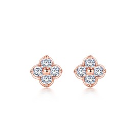 PHNIBIRD Four leaf clover earrings rose gold stud earrings for women cubic zirconia 925 Sterling Silver Hypoallergenic jewellery for women (04-Zirconia)