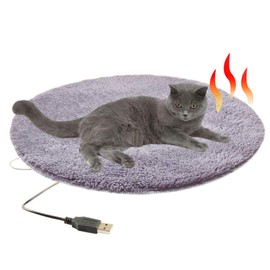 Cihely Pet Heating Pad Electric Mattress Blanket for Dog/Cat Waterproof Constant Heating 28℃/82℉ Soft Warm Bed 40cm in Diameter Round Heated Mat with Chew Resistant USB Cable（Gray）
