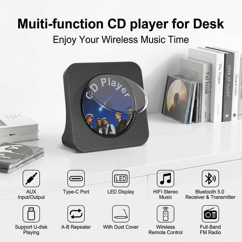Fohil CD Player for Home with Bluetooth, Desktop Portable CD