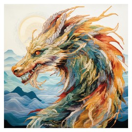 Cukol Dragon Cross Stitch Set, Pre-Printed, Animals Embroidery Templates, Embroidery Pictures, Pre-Printed Cross Stitch Embroidery Kit, Embroidery Kit, Embroidery Set, Adult Beginners, 40 x 40 cm