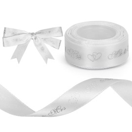 Mr & Mrs Wedding Ribbon 4.5 m x 15 mm White Silver Gift Ribbon Wedding Satin Ribbon Ribbons Decoration for Wedding Gift Wedding Decoration Gift Packaging