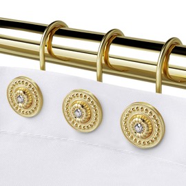 Gold Shower Hooks & Rings Set of 12 - Rust Proof Metal Decorative Hangers for Bathroom Shower Curtain Rod